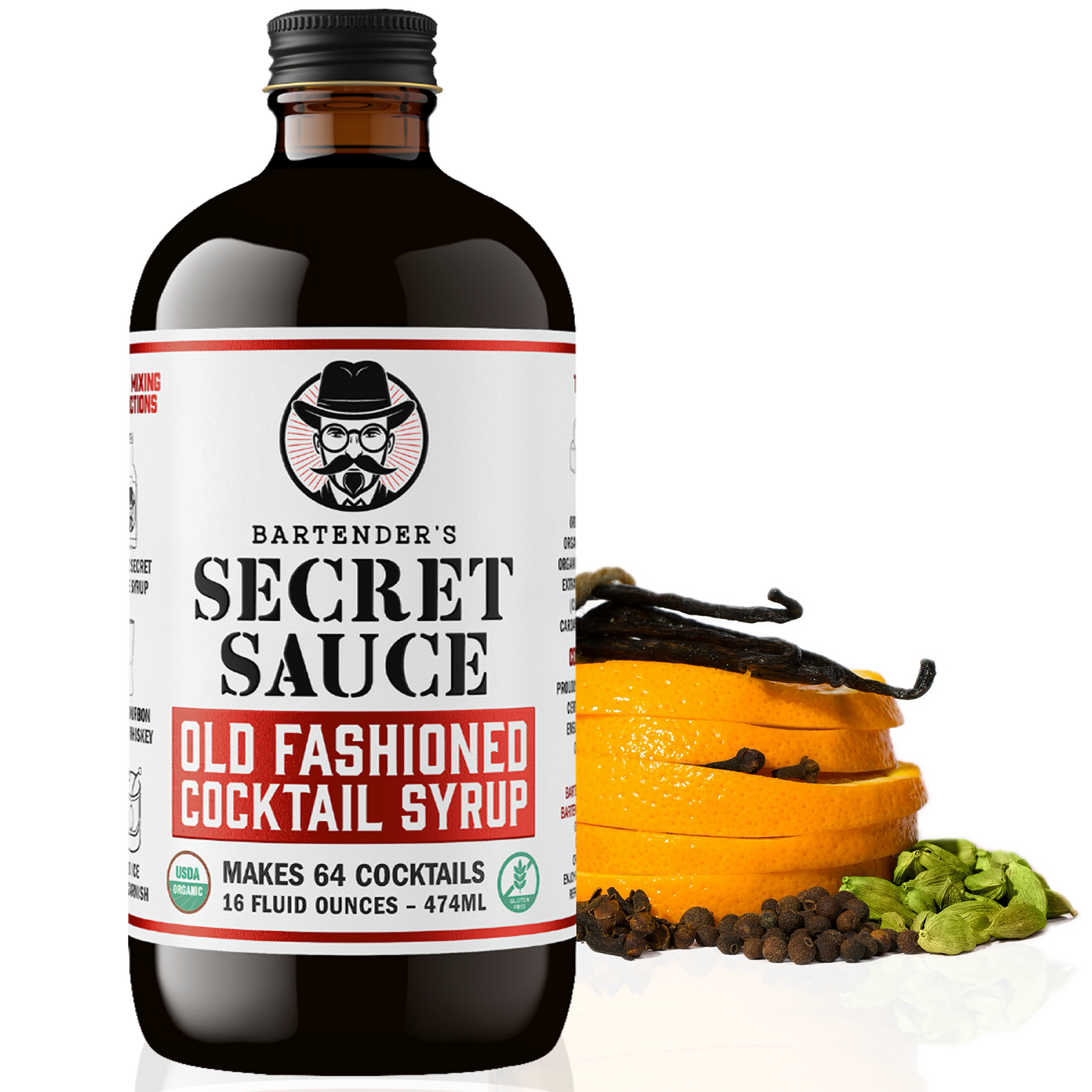 Bartender’s Secret Sauce USDA Organic Old Fashioned Mix – 16 oz Bottle (Makes 64 Cocktails, Gluten-Free, OU Kosher)