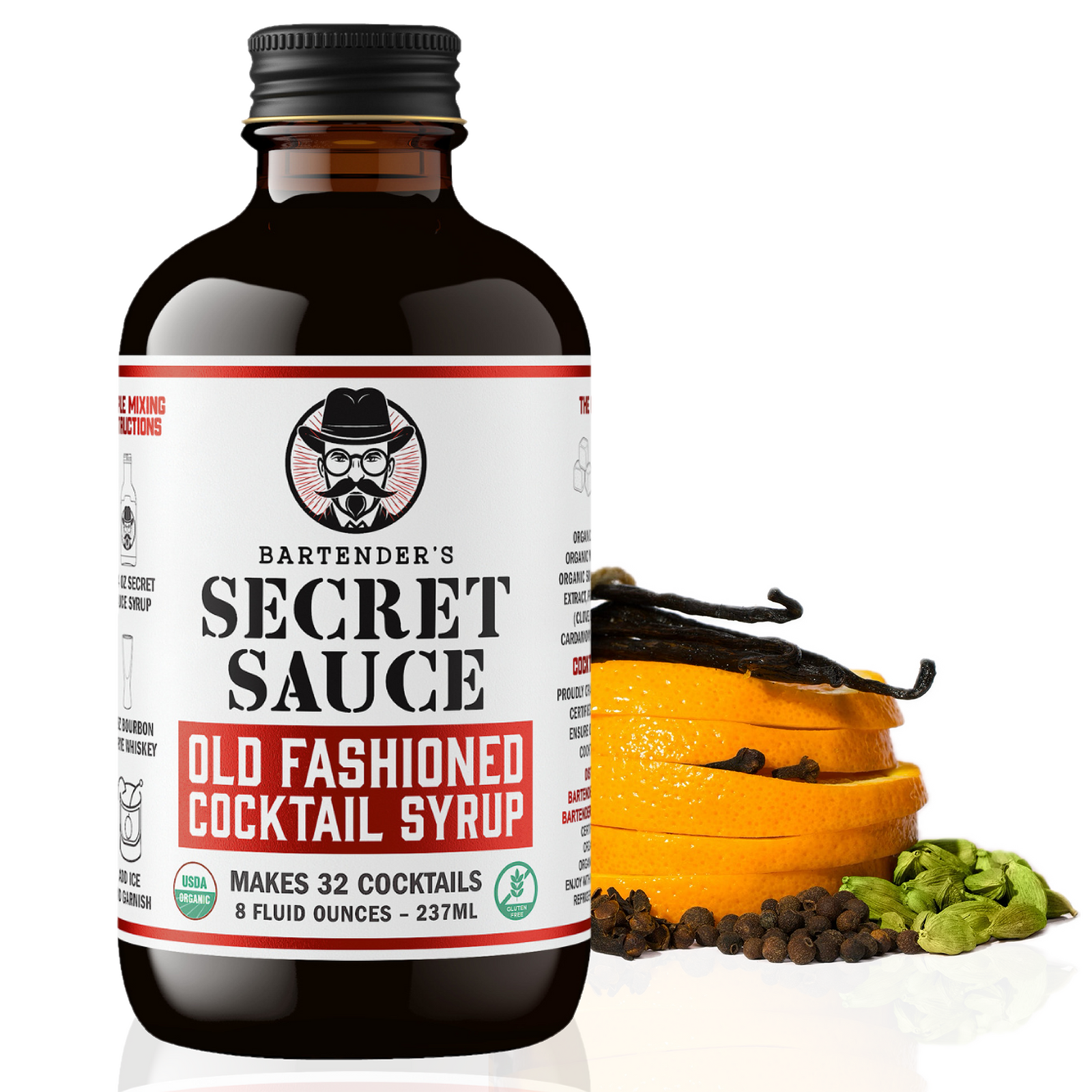 Bartender’s Secret Sauce USDA Organic Old Fashioned Mix – 8 oz Bottle (Makes 32 Cocktails, Gluten-Free, OU Kosher)