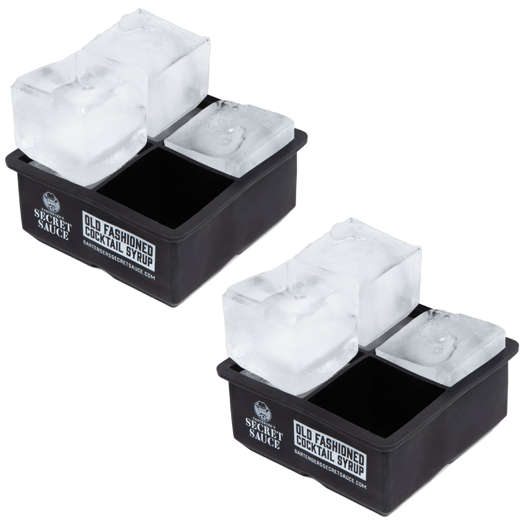 Bartender’s Secret Sauce – Silicone 4-Cube Ice Mold for Old Fashioneds & Whiskey Cocktails (2” Large Square Cubes)
