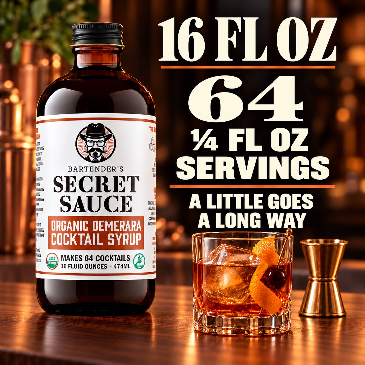 Bartender’s Secret Sauce USDA Organic Demerara Syrup – 16 oz Bottle (Cocktails & Coffee, Gluten-Free, OU Kosher)