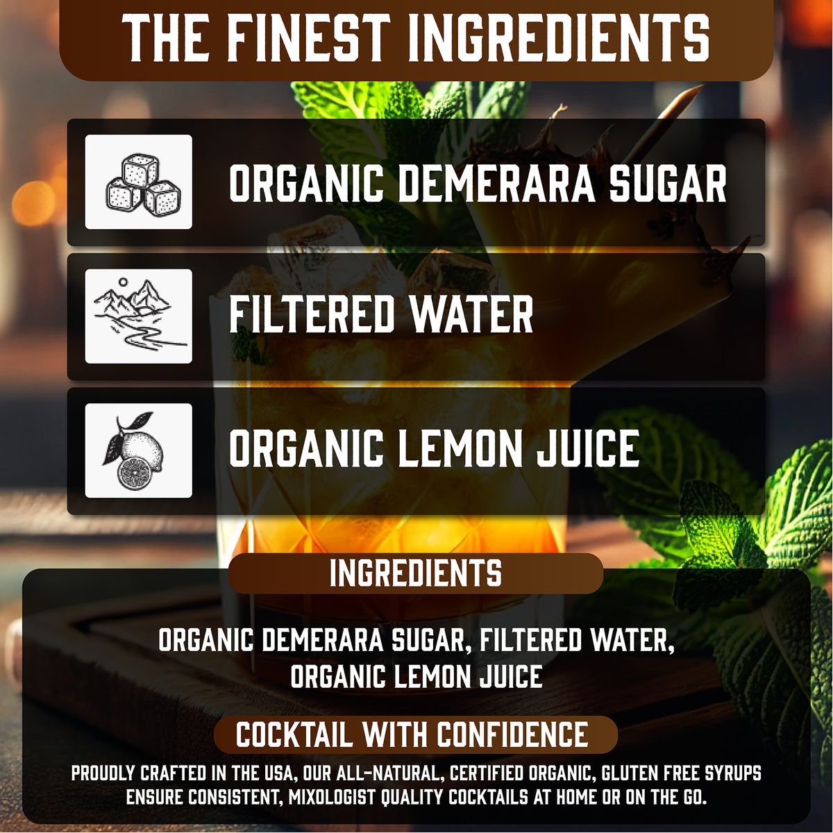 Bartender’s Secret Sauce USDA Organic Demerara Syrup – 16 oz Bottle (Cocktails & Coffee, Gluten-Free, OU Kosher)