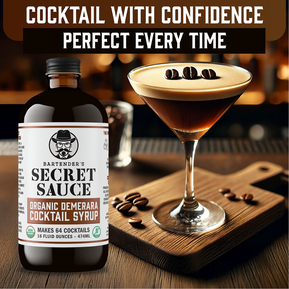Bartender’s Secret Sauce USDA Organic Demerara Syrup – 16 oz Bottle (Cocktails & Coffee, Gluten-Free, OU Kosher)