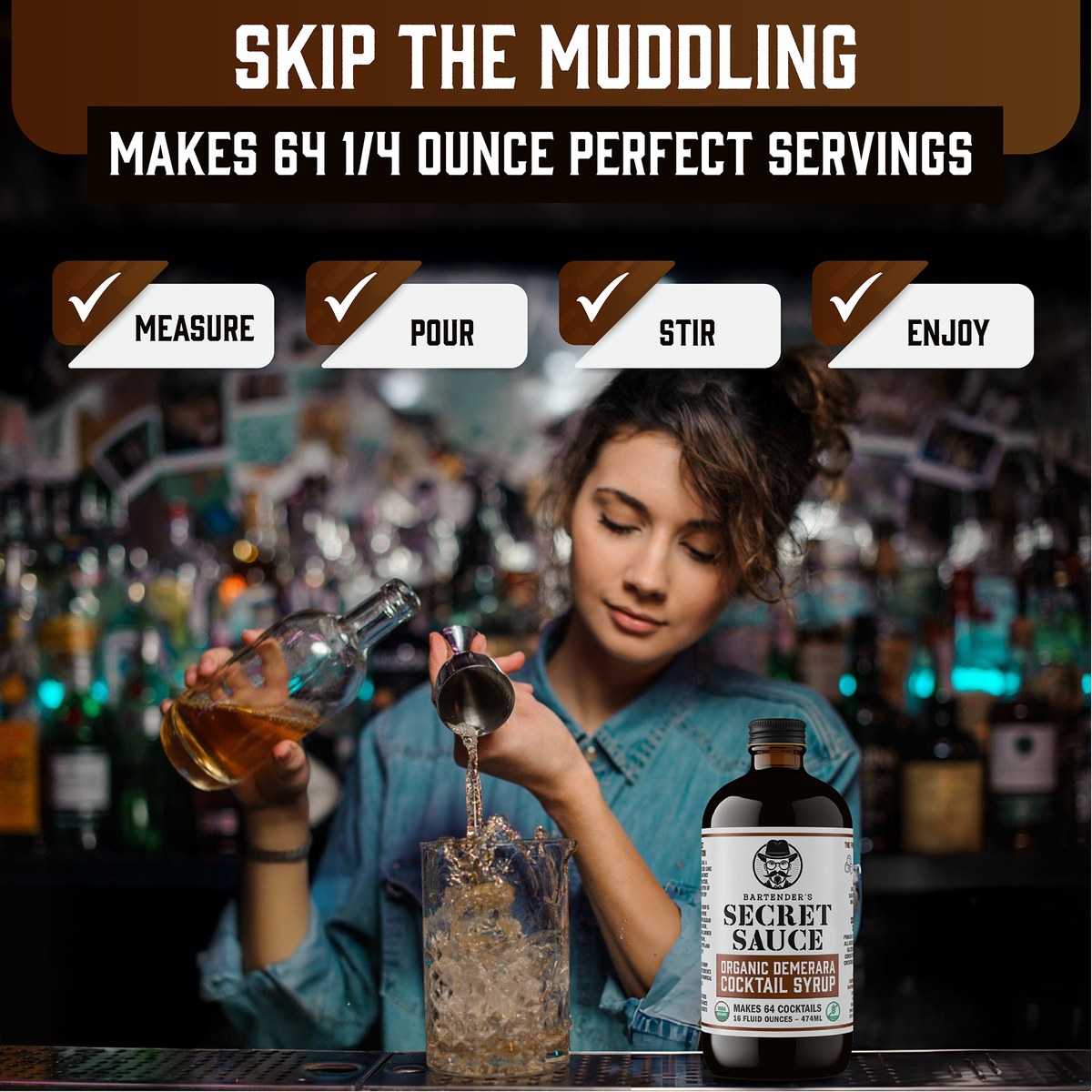 Bartender’s Secret Sauce USDA Organic Demerara Syrup – 16 oz Bottle (Cocktails & Coffee, Gluten-Free, OU Kosher)