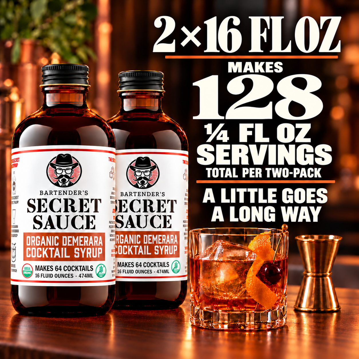 Bartender’s Secret Sauce USDA Organic Demerara Syrup – 16 oz 2-Pack (Cocktails, Coffee & Kitchen, Gluten-Free, OU Kosher)