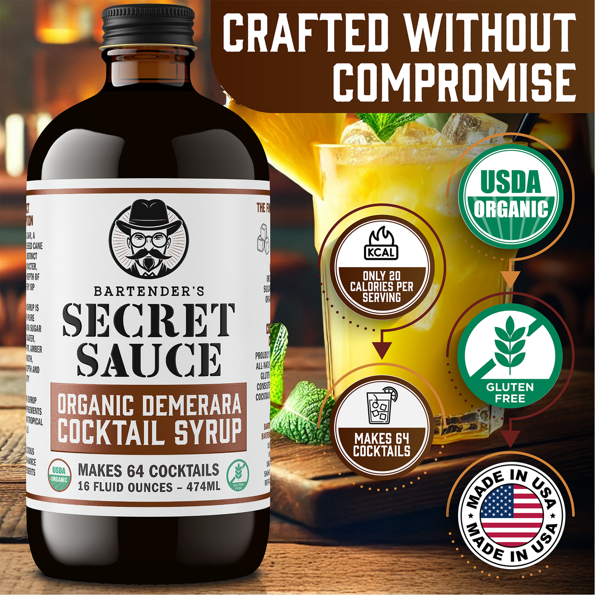 Bartender’s Secret Sauce USDA Organic Demerara Syrup – 16 oz 2-Pack (Cocktails, Coffee & Kitchen, Gluten-Free, OU Kosher)