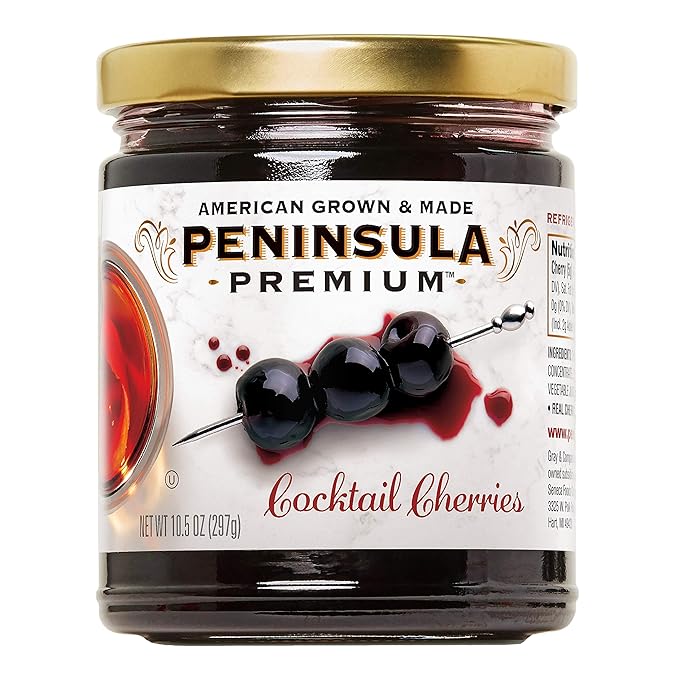 USDA Organic Bartender’s Secret Sauce Old Fashioned Mix 16oz + Gourmet 10.5oz Peninsula Premium Cocktail Cherries + 2”x2” Ice Mold