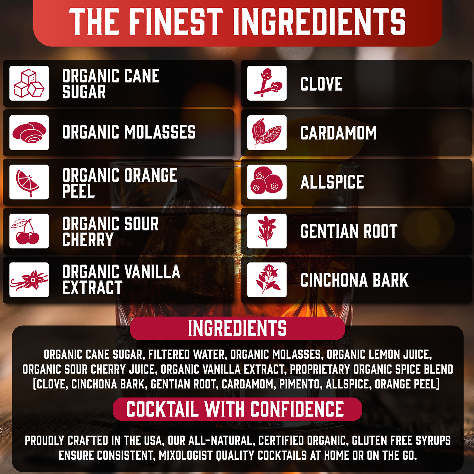 Bartender’s Secret Sauce USDA Organic Old Fashioned Mix – 16 oz Bottle (Makes 64 Cocktails, Gluten-Free, OU Kosher)