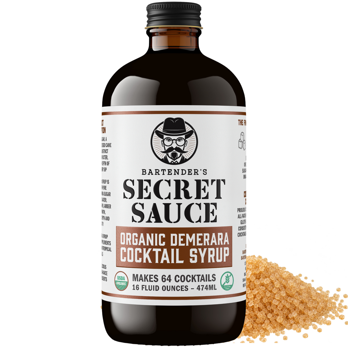 Bartender’s Secret Sauce USDA Organic Demerara Syrup – 16 oz Bottle (Cocktails &amp; Coffee, Gluten-Free, OU Kosher)